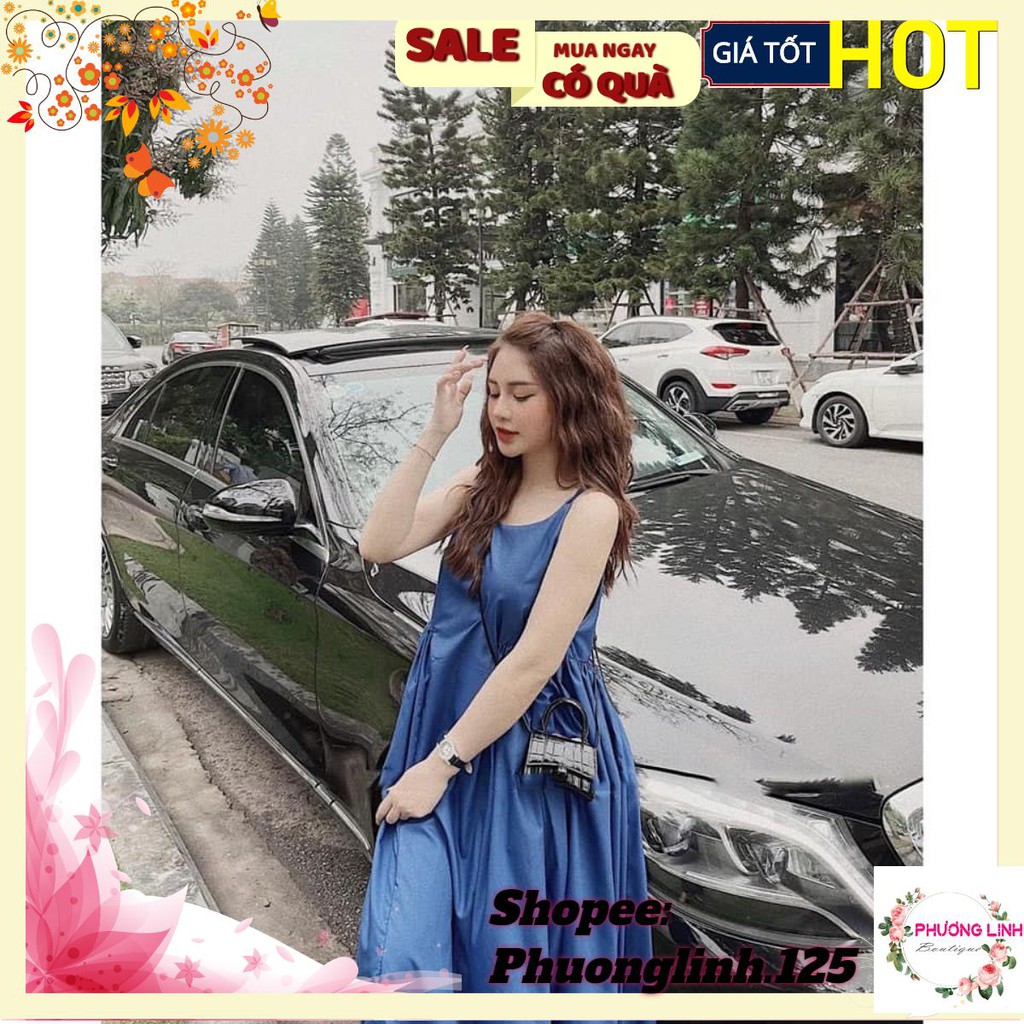 VÁY 2 DÂY MAXI XOÈ XANH THAN CHO NỮ | BigBuy360 - bigbuy360.vn