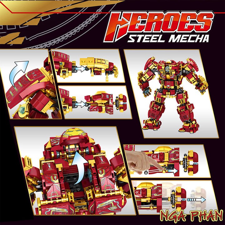 Siêu Robot Hulkbuster Khổng Lồ 1450 Chi Tiết Kèm 6 Nhân Vật Người Sắt Iron Man Đồ Chơi Xếp Hình Lắp Ráp Lego LY