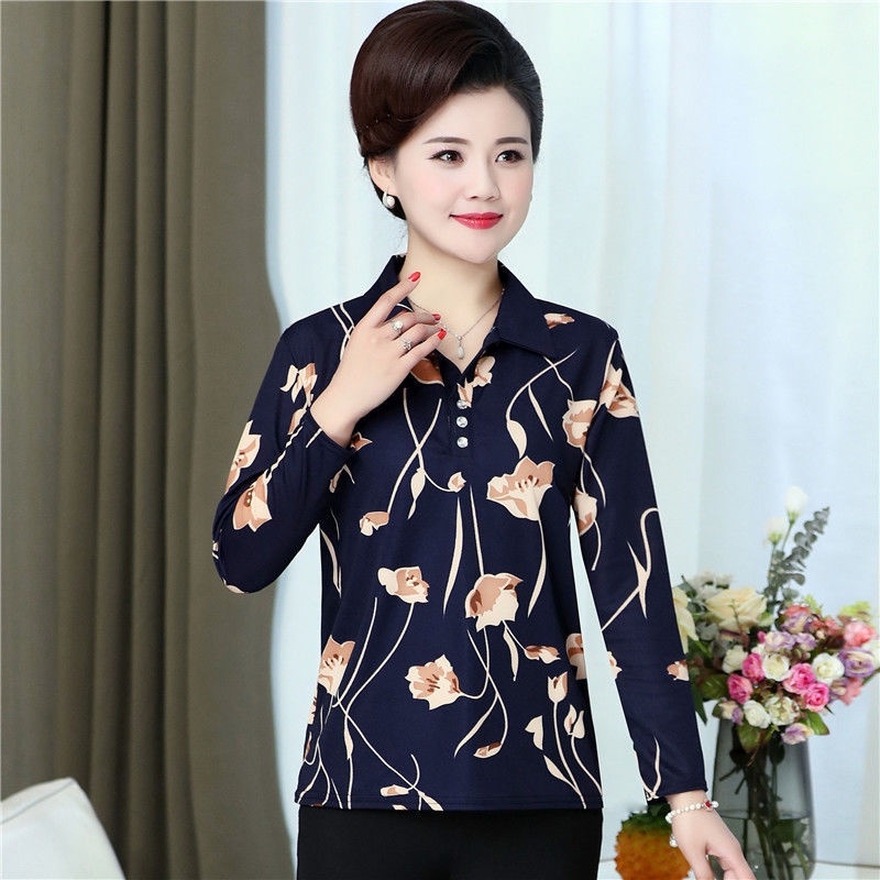 Áo Thun Tay Dài Dáng Rộng Thời Trang Cho Phụ Nữ Trung Niên