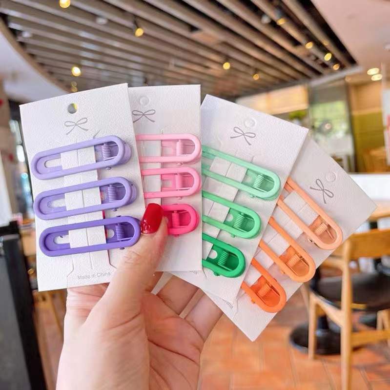 Set 3 kẹp tóc mái trơn màu sắc đơn giản cho nữ thời trang K57