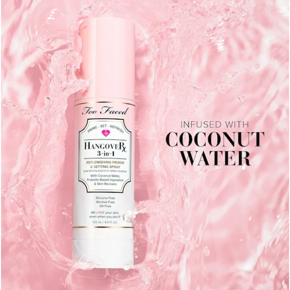 Xịt makeup Too Faced Hangover 3-in-1 Replenishing Primer & Setting Spray Bunny Beauty hàng đủ bill | BigBuy360 - bigbuy360.vn