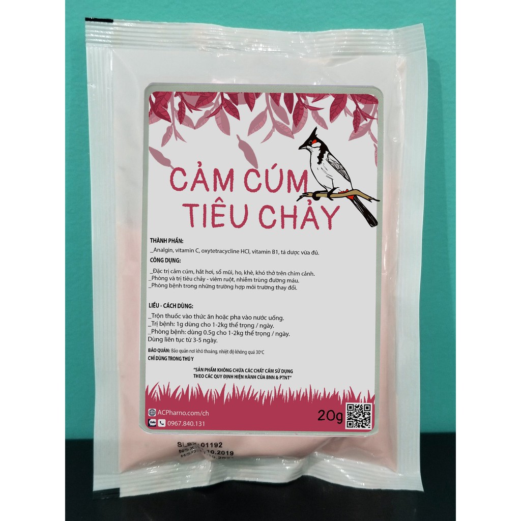 Cảm cúm - Tiêu chảy Dành Cho Chim Cảnh 20g - cu gáy, chào mào, khướu, vẹt, chích chòe, họa mi, săn mồi, chìa vôi, bồ câu