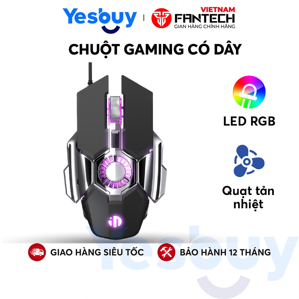 Chuột Chơi Game Quang Học Quạt Tản Nhiệt Có Dây INPHIC X7 Lập Trình 7200DPI 6 Nút Đèn Nền RGB Công Thái Học