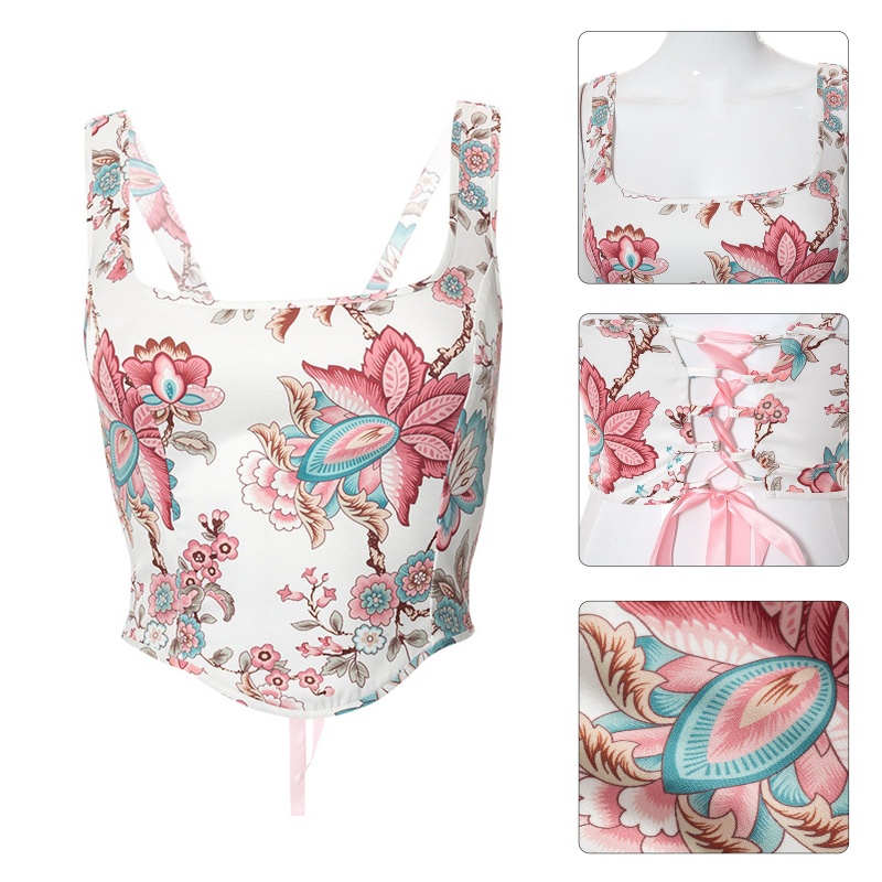 Ivy Áo Thun Nịt Bụng Không Tay In Hoa Thanh Lịch Trang Trí Cho Nữ