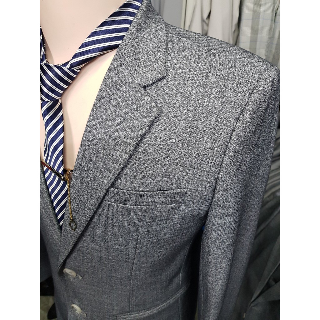 Bộ vest nam màu xám ghi form suông 2 nút chất liệu vải nhập cao cấp dày mịn + cà vạt kẹp