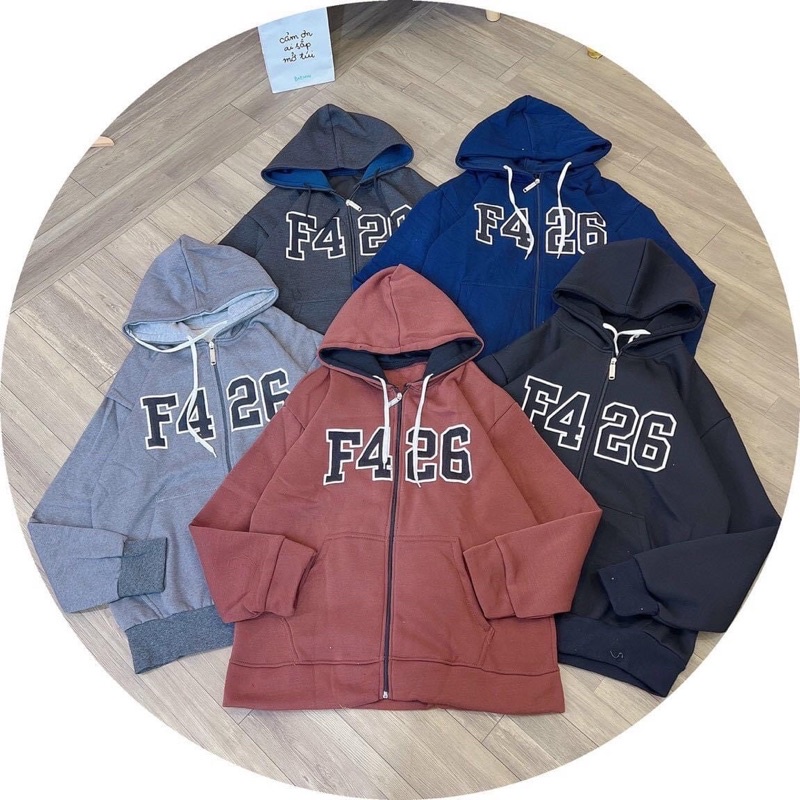 Áo khoác nỉ ngoại dây kéo thêu chữ F4 26 nón 2 lớp unisex ulzzang nam nữ