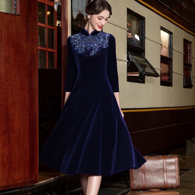 Váy nhung trung niên nữ quảng châu cao cấp