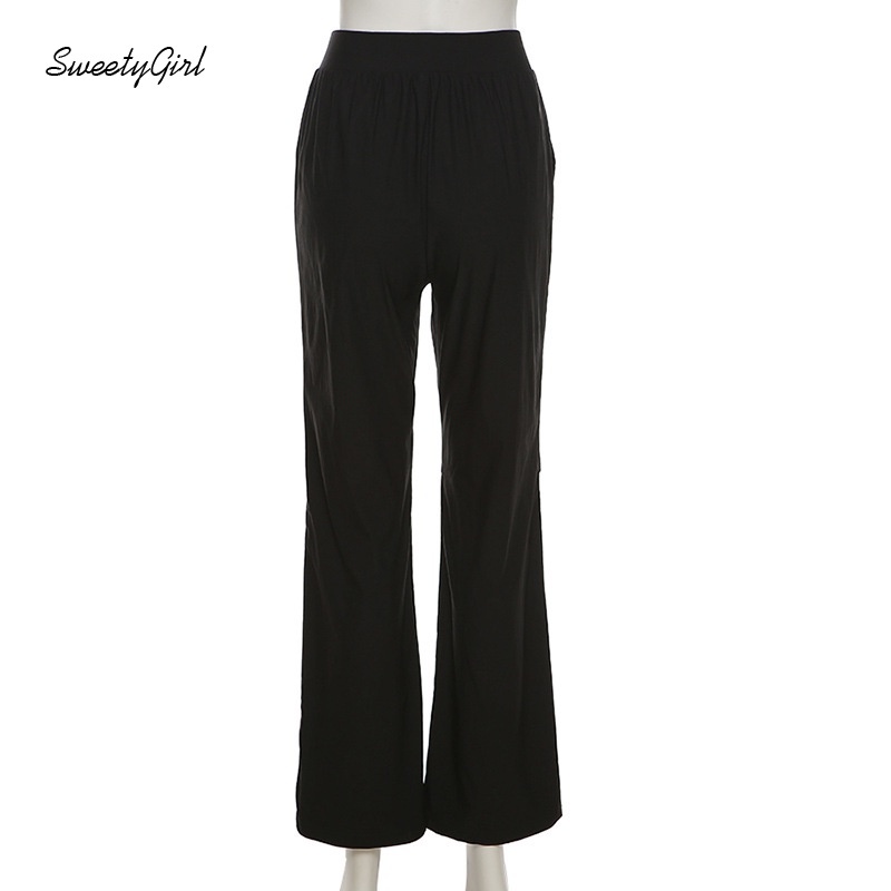 Quần Dài Lưng Cao Ống Đứng Màu Trơn Phối Dây Xích Thời Trang Cho Nữ