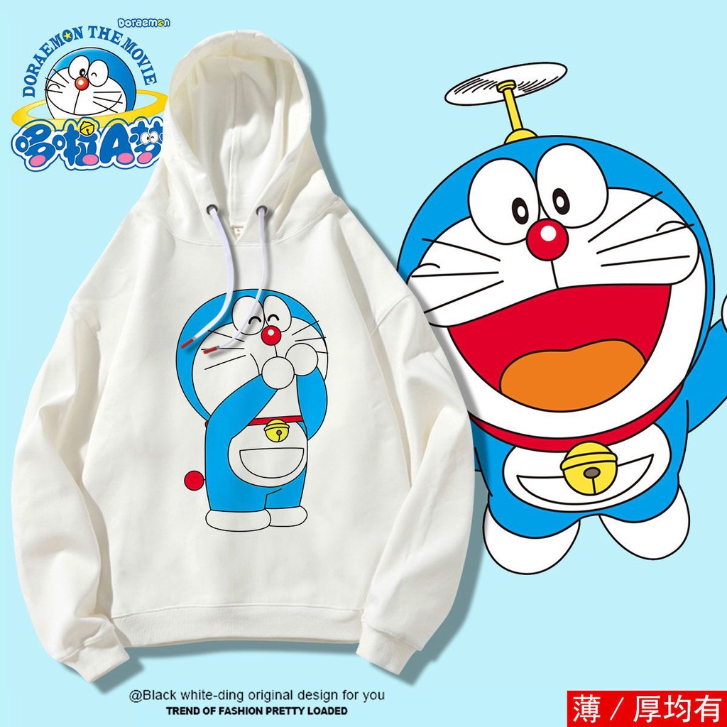 Áo Khoác Hoodie Vải Nhung In Hình Mèo Máy Doraemon Thời Trang Thu Đông Cho Nam Và Nữ