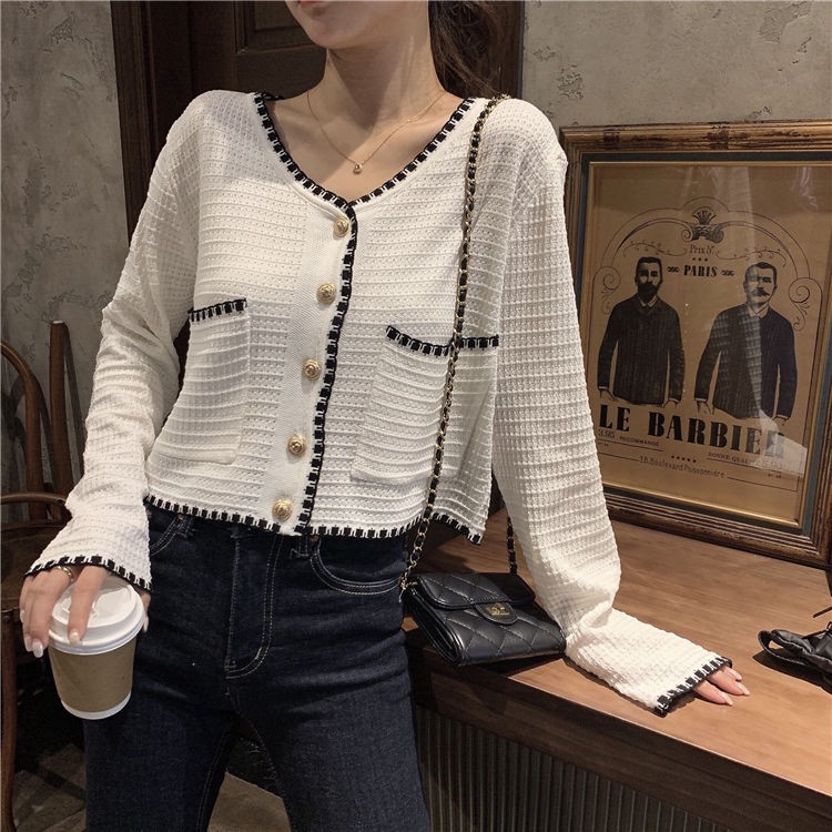 Áo cardigan dệt kim dài tay cổ chữ V cài nút thanh lịch phong cách Hàn Quốc cho nữ