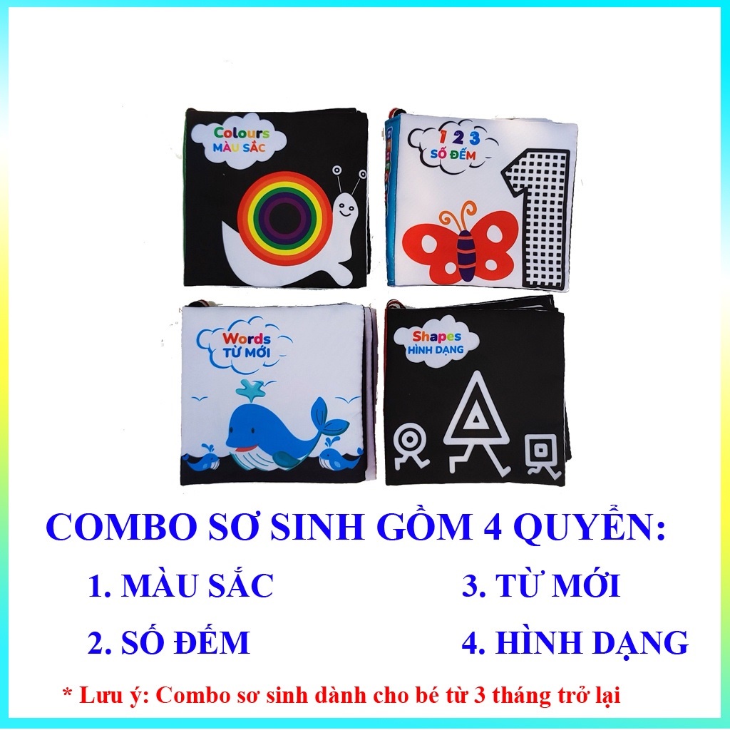 Sách vải cho bé kích thích đa giác quan nhiều chủ đề song ngữ tiếng anh và tiếng việt, thương hiệu BÉ HEO SỮA