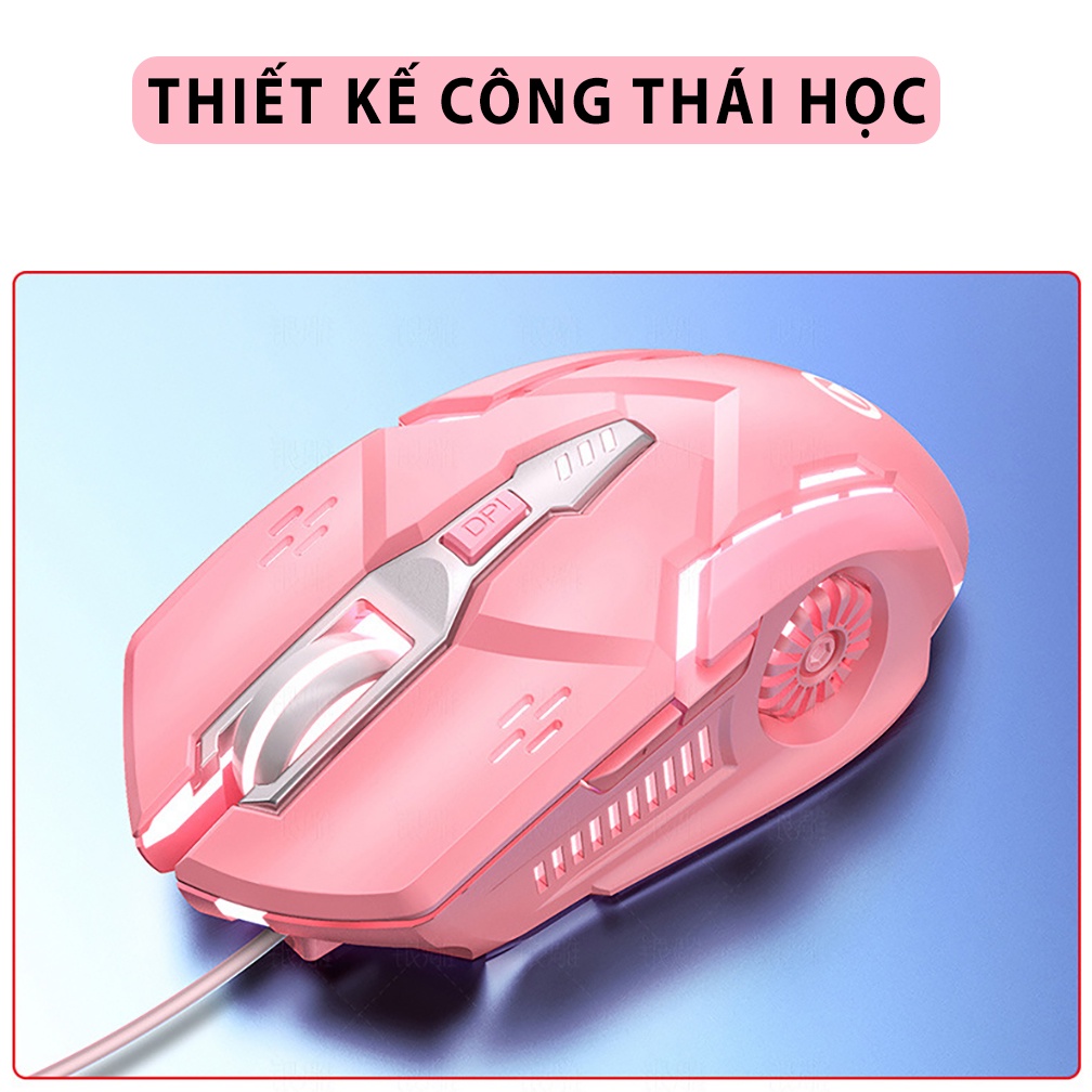 Chuột máy tính màu hồng gaming YINDIAO G5 có dây 3200DPI với 6 nút bấm và 7 chế độ LED RGB chuyên game FPS - Chính hãng