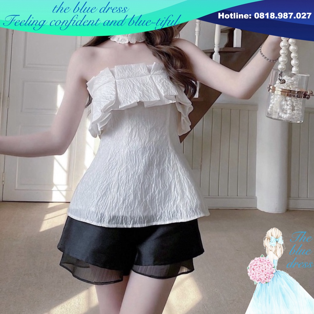 🔥Quảng Châu🔥 gd Áo bèo cúp ngực xếp ly xinh xắn đi biển dự tiệc cao cấp công chúa dạo phố đám cưới thiết kế ngoại cỡ