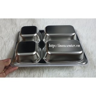 KHAY CƠM INOX 4 NGĂN SÂU LÒNG CAO CẤP 201|inoxcenter86