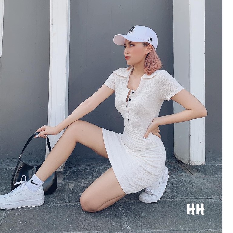 Váy xốp bo chun cổ đức khuy trước