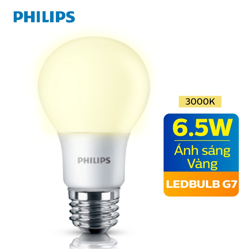 Bóng đèn LED Philips 6.5W siêu sáng tiết kiệm điện 3000K E27 A60 - Ánh sáng vàng
