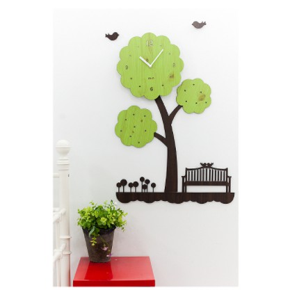 Đồng hồ treo tường Kim Trôi, đồng hồ trang trí nhà cửa hình cây - Tree wall clock kèm 3 khung ảnh- M16