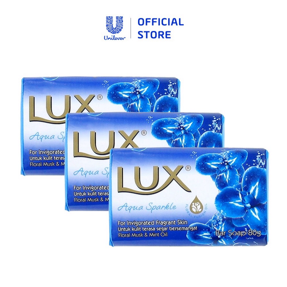 Combo 3 Xà phòng tắm hương nước hoa Lux Xanh Aqua (80gx3)