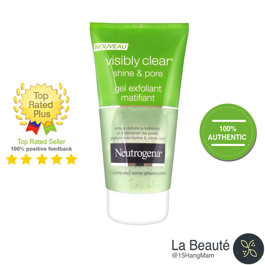 Neutrogena Visibly Clear Shine&Pore Gel Exfoliant Matifiant-Sữa Rửa Mặt Tẩy Da Chết