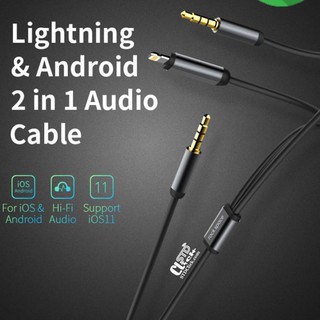 Cáp lightning và android jack 3.5mm 2 in 1 ra audio 3.5mm rock space chính hãng hàng chuẩn