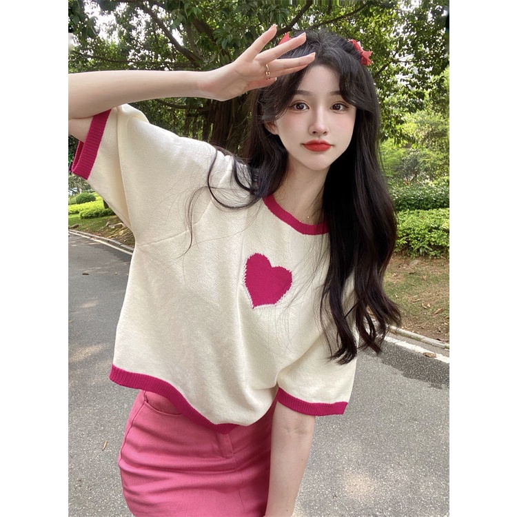 Áo Thun Tay Ngắn Dáng Rộng Thiết Kế Ngọt Ngào Thời Trang Cho Nữ