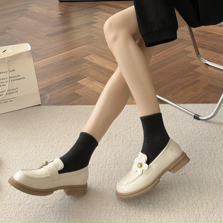 Giày da IELGY đế bằng mũi tròn phong cách Anh Quốc thời trang dành cho nữ