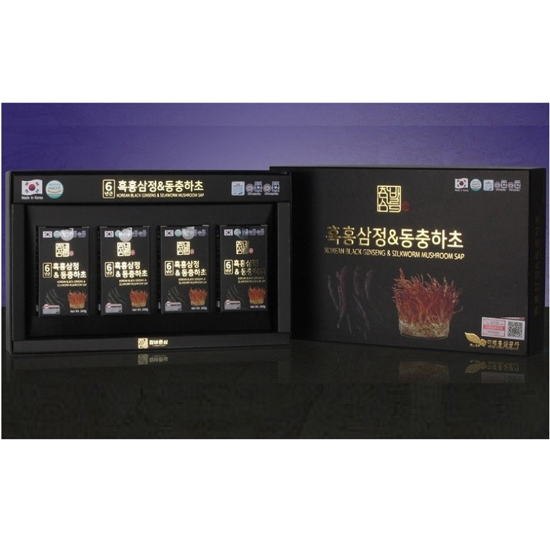 Cao Hắc Sâm Đông Trùng Hạ Thảo Hàn Quốc Hộp 4 Lọ * 240g Korean Black Ginseng & Silkworm Mushroom Sap, - hoanggamkorea