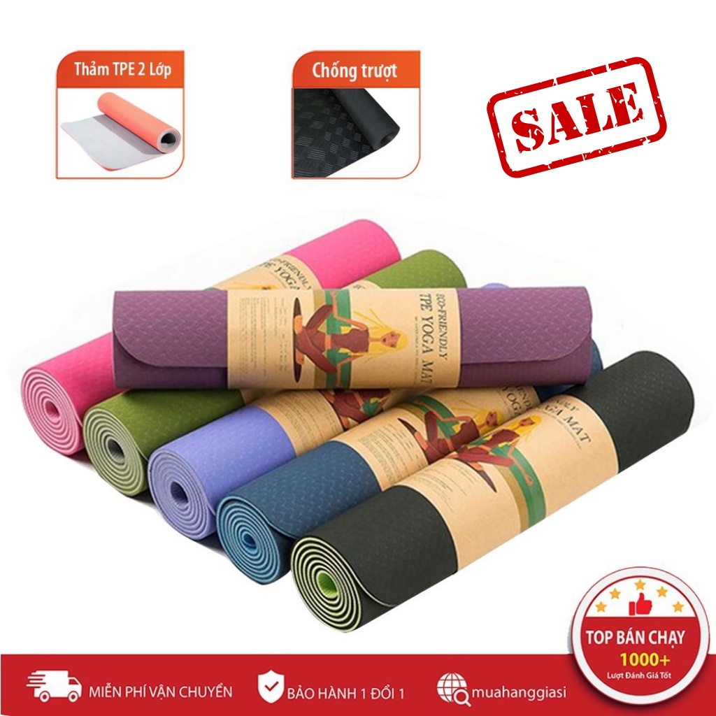 Thảm Tập Yoga TPE Cao Cấp 2 Lớp 6mm Chống Trơn Trượt, Đàn Hồi Tốt, An Toàn - Loại Cao Cấp - Sale Lớn Chào Hè