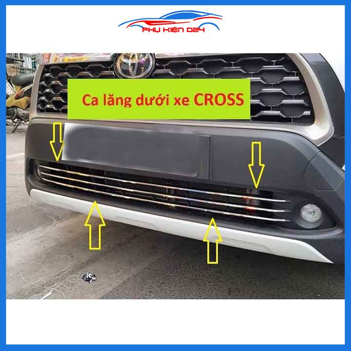 Ốp mặt ca lăng, calang Inox cho xe Corolla Cross 2020-2021-2022 3 thanh dưới biển số ốp lưới tản nhiệt