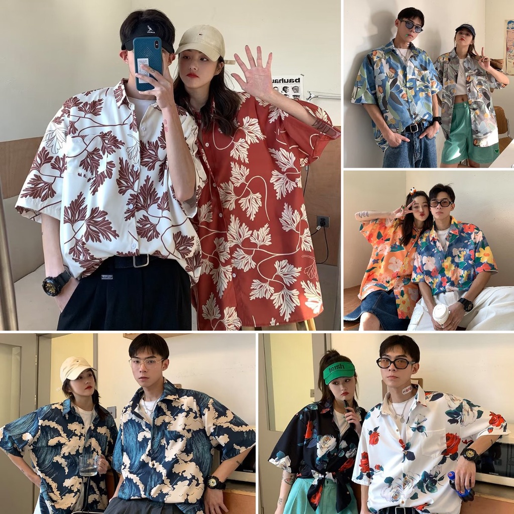 Áo Sơ Mi Nam Tay Ngắn Dáng Rộng In Hoa Phong Cách Retro Hồng Kông Size M-3XL