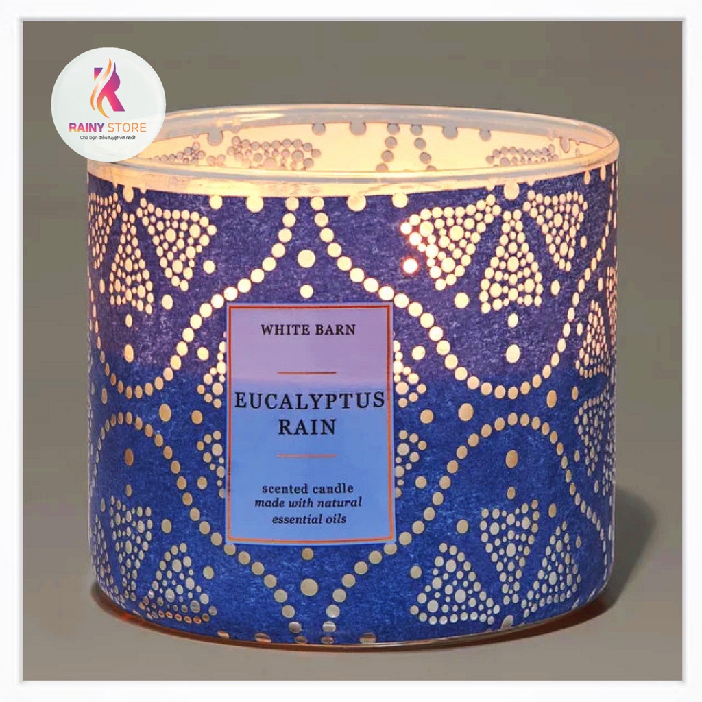 Nến thơm 3 tim Bath &amp; Body Works Eucalyptus Rain 411g