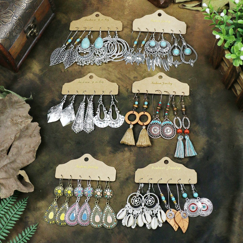 Bông Tai Dáng Dài Phối Tua Rua Phong Cách Bohemian Thời Trang Mùa Hè Cho Nữ