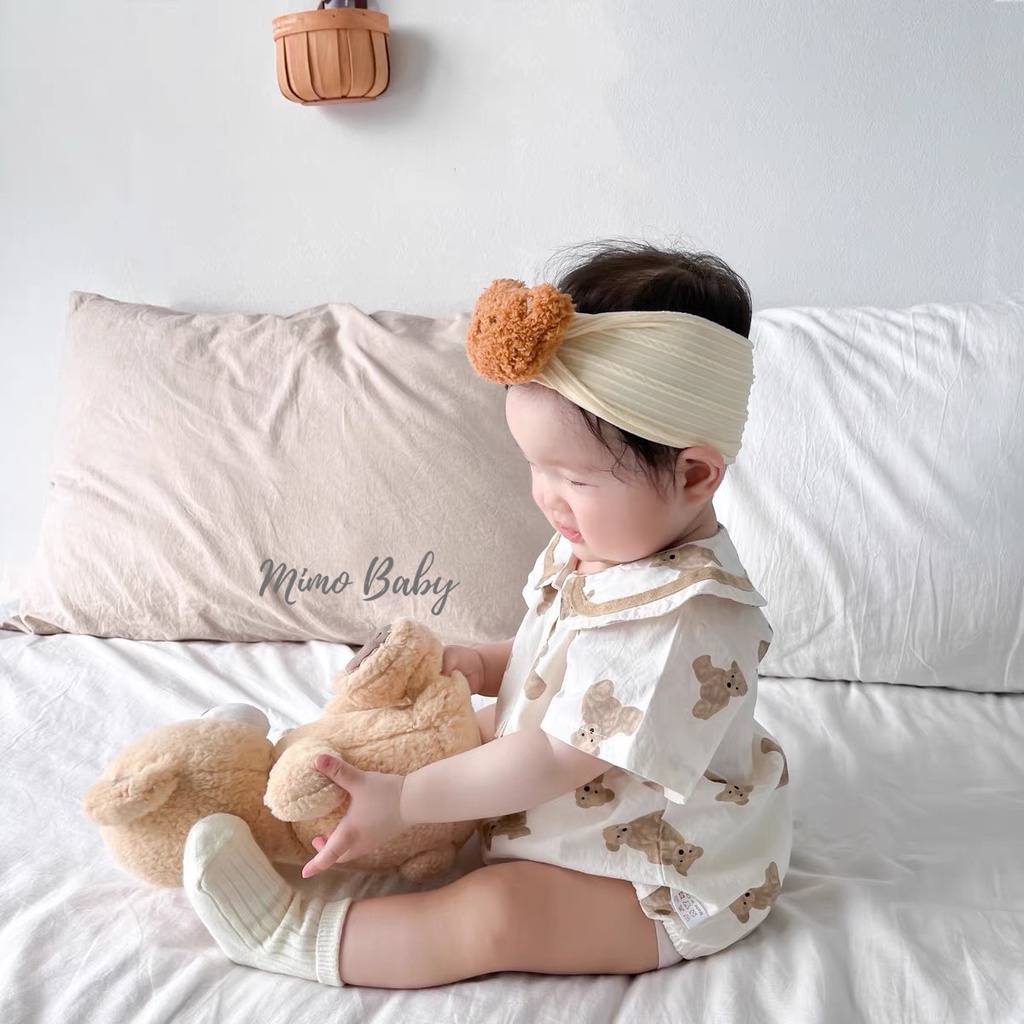Băng đô bản to thun gân đính gấu bông xù đáng yêu cho bé BD67 Mimo Baby