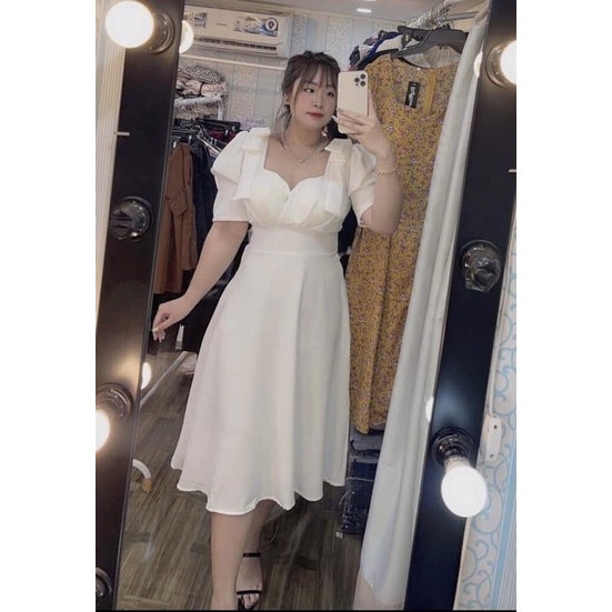 [Shop bigsize nữ 60kg-90kg] Đầm trắng dài qua gối đi tiệc, đám cưới