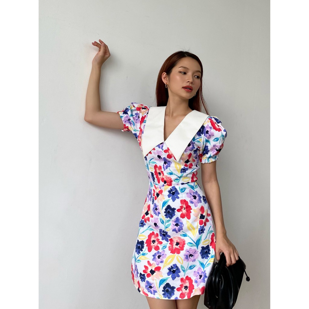 Đầm Hoa Cổ V Tay Phồng EDINI - D1396 | BigBuy360 - bigbuy360.vn