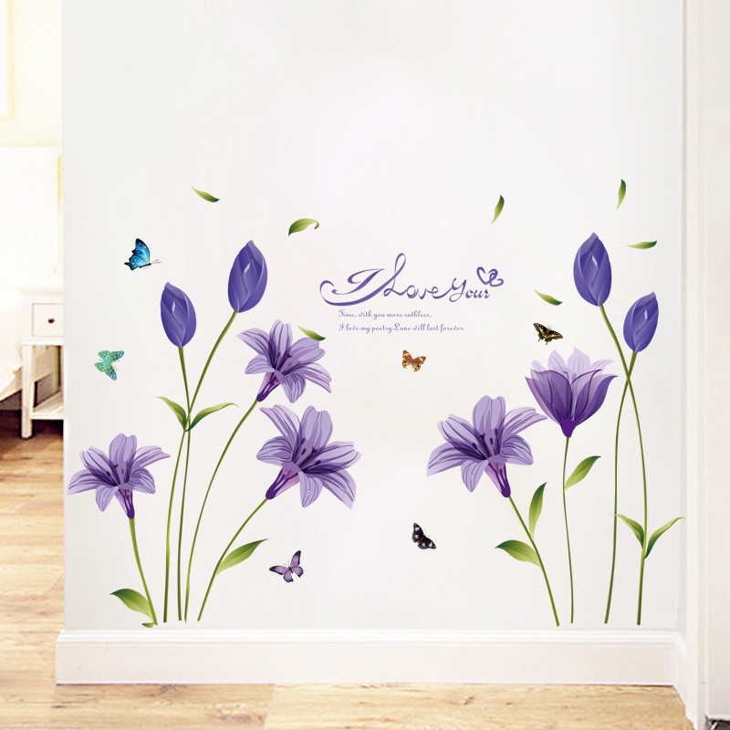 Decal dán tường hoa ly tím MS-148 [Sticker dán tường]