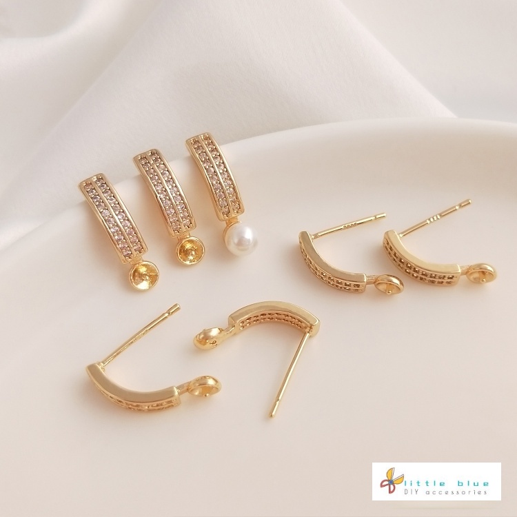 Giá Đỡ Bông Tai Xỏ Lỗ Thủ Công Bằng Đồng Mạ Vàng 14K Đính Đá Zircon S925