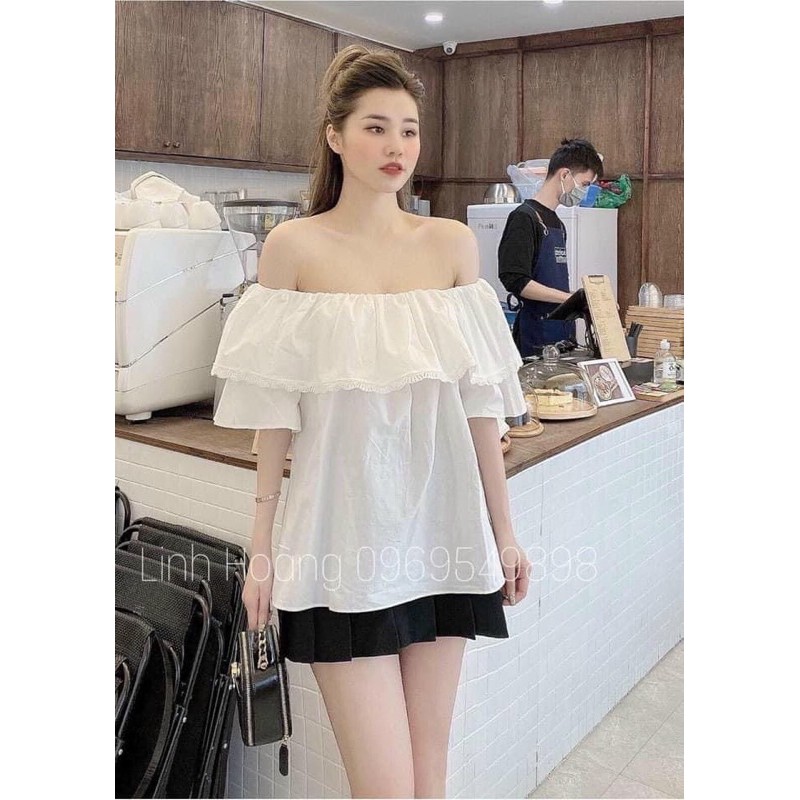 áo trễ vai tầng viền ren