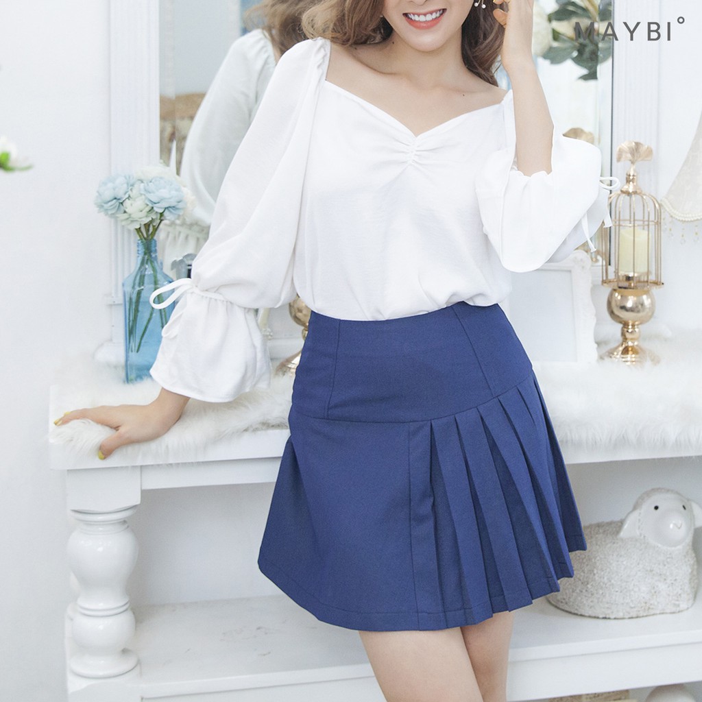 [Mã MAYBI100 giảm 100K đơn từ 599K] MAYBI - Chân váy A phối xếp li One-side pleated skirt with flat pocket