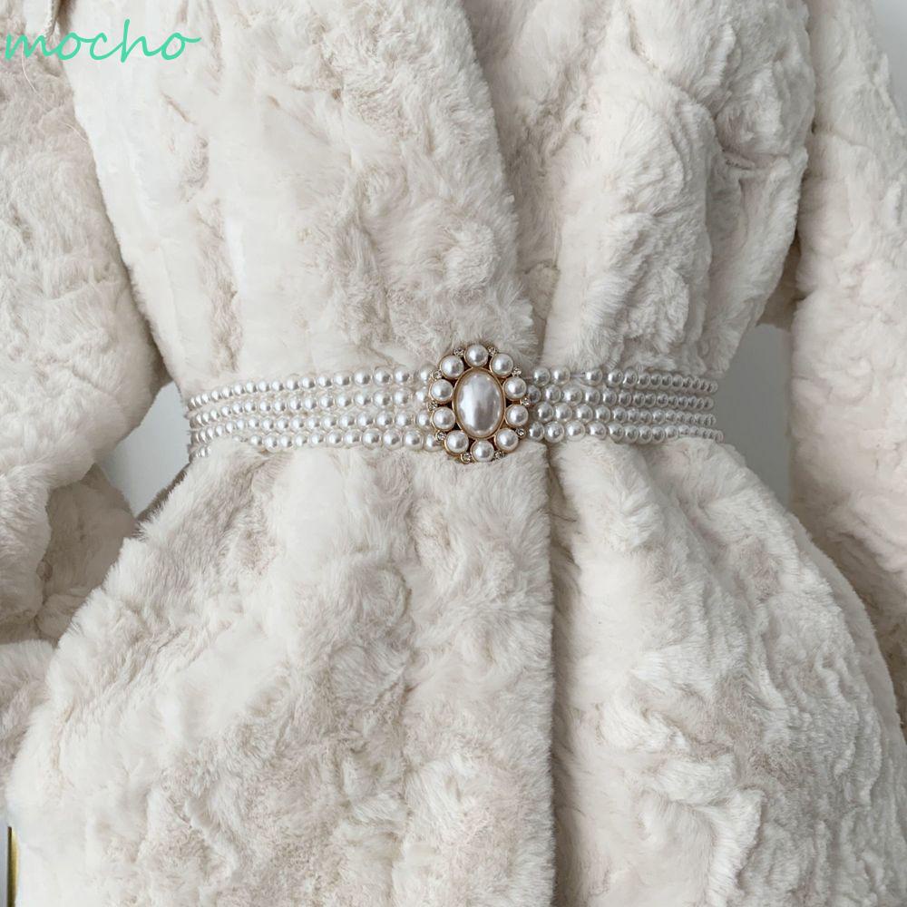 Dây thắt lưng ngọc trai nhân tạo dáng dài mặt khóa kim loại có thể điều chỉnh thiết kế sang trọng thanh lịch cho nữ