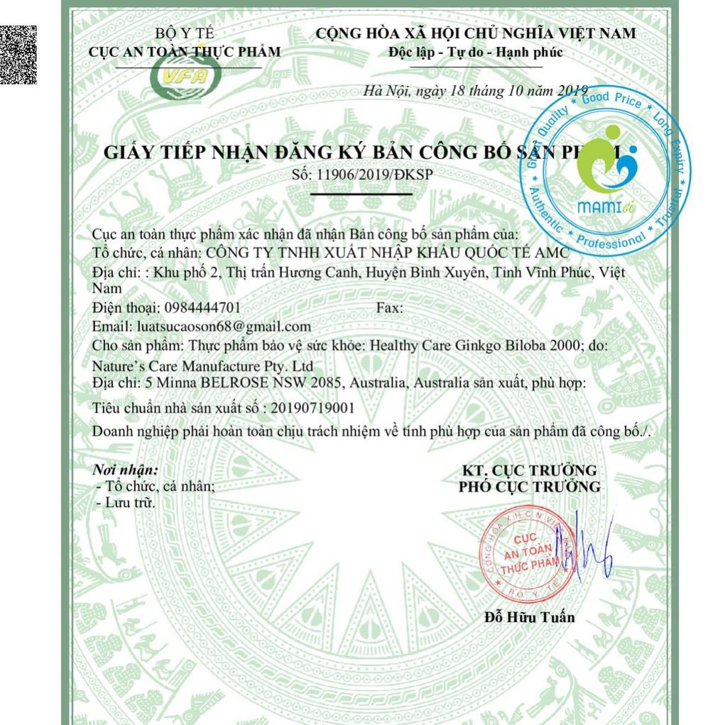 Viên bổ não (100v) tăng tuần hoàn máu não, trí nhớ cho bé từ 12 tuổi và người già Healthy Care Ginkgo Biloba 2000mg, Úc | BigBuy360 - bigbuy360.vn