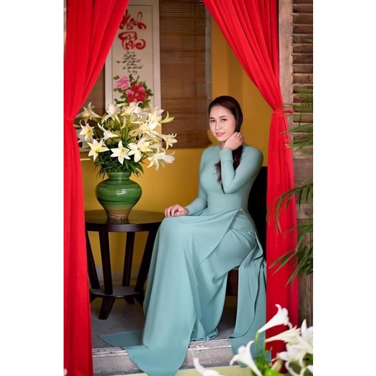 Lụa Áo dài xanh mint đậm