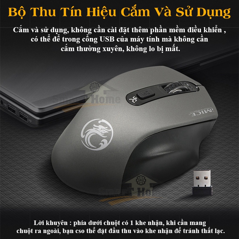 Chuột Máy Tính Không Dây Gaming IMICE G1800 - Chuột Không Dây Wireless 2.4Ghz 800/1200/1600 DPI Bảo Hành 12 Tháng