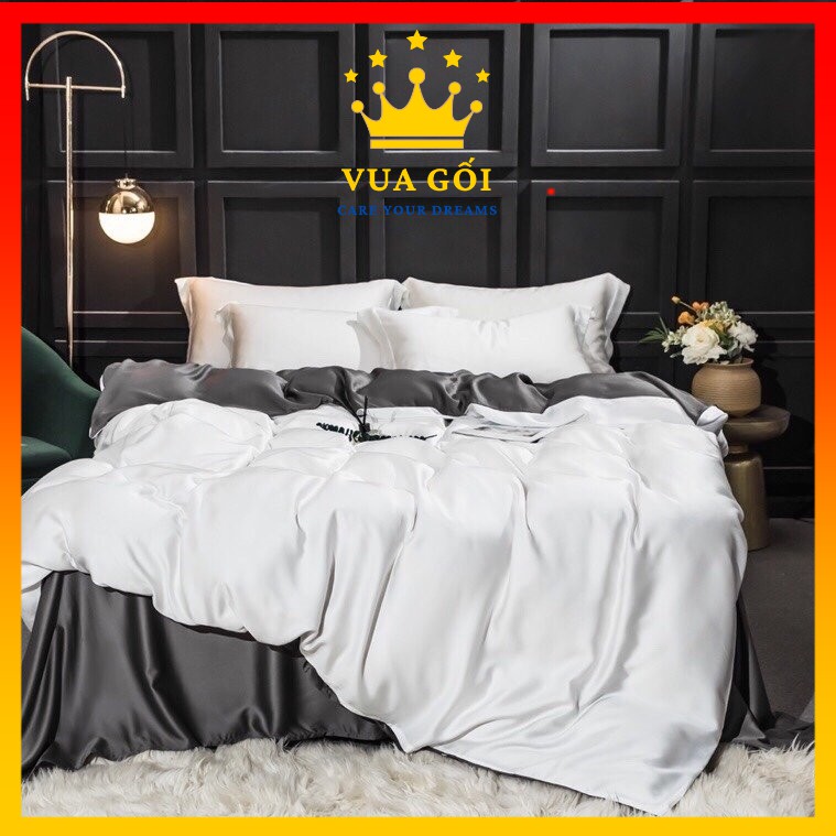 Bộ Chăn Ga Gối Lụa Tencel 100S Cao Cấp Chăn Drap Nhập Khẩu Siêu Sang Xịn Min Mát Sét Chuẩn 04 Món