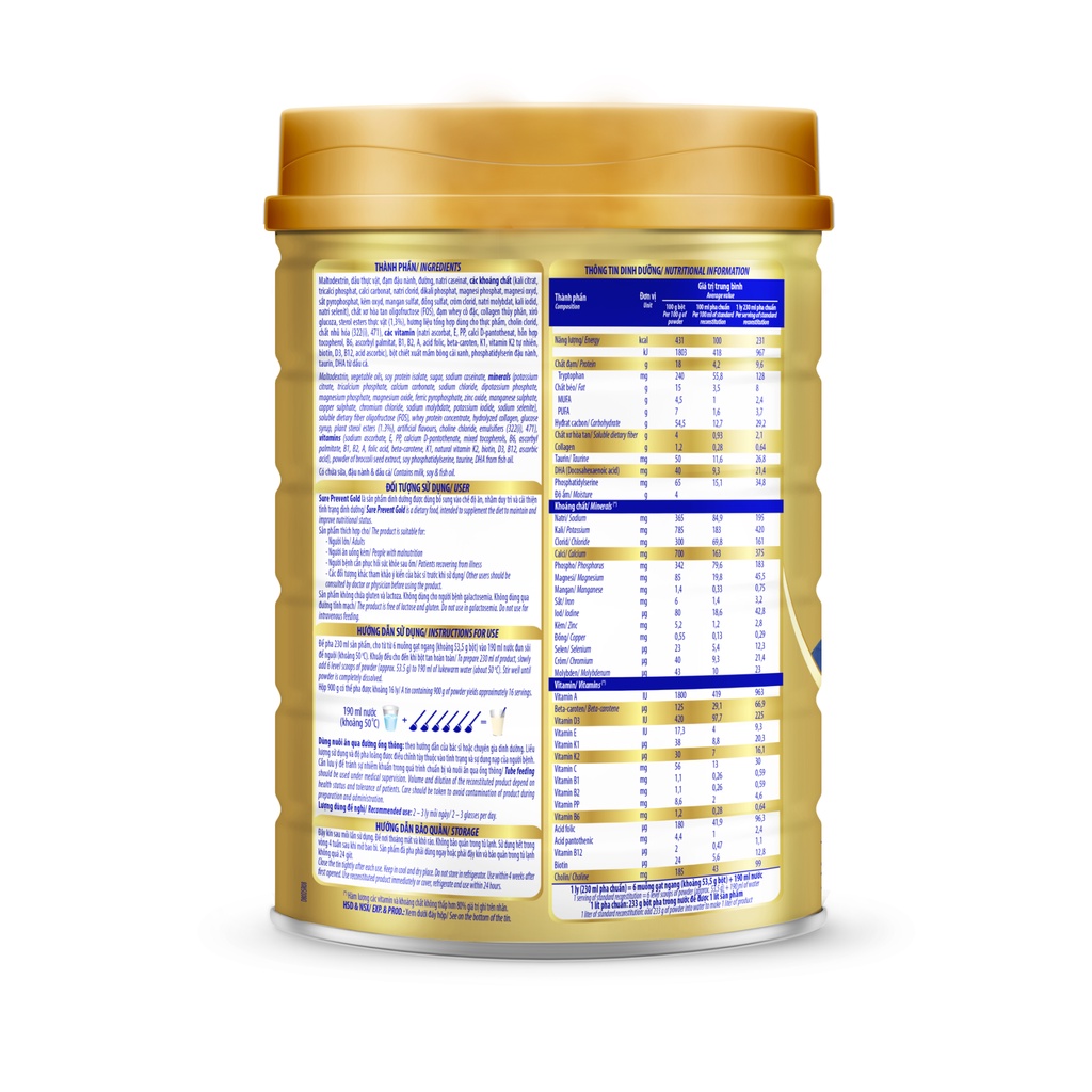 Sữa bột Sure Prevent 900g - Sữa pha sẵn cho người lớn tuổi Vinamilk bổ sung dinh dưỡng và tăng cường sức khỏe