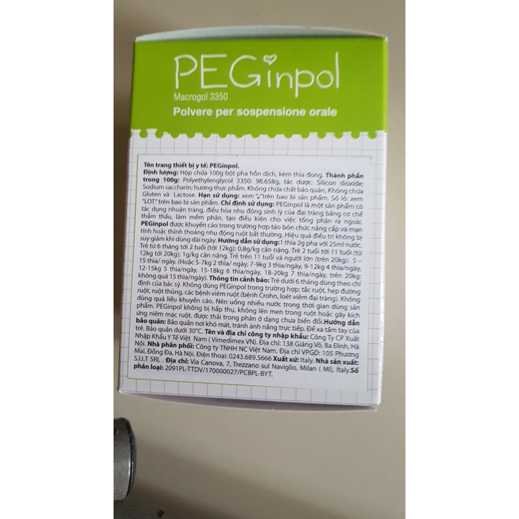PEGinpol lọ 100g/hộp 20 gói - Hỗ trợ giảm tình trạng táo bón trẻ em