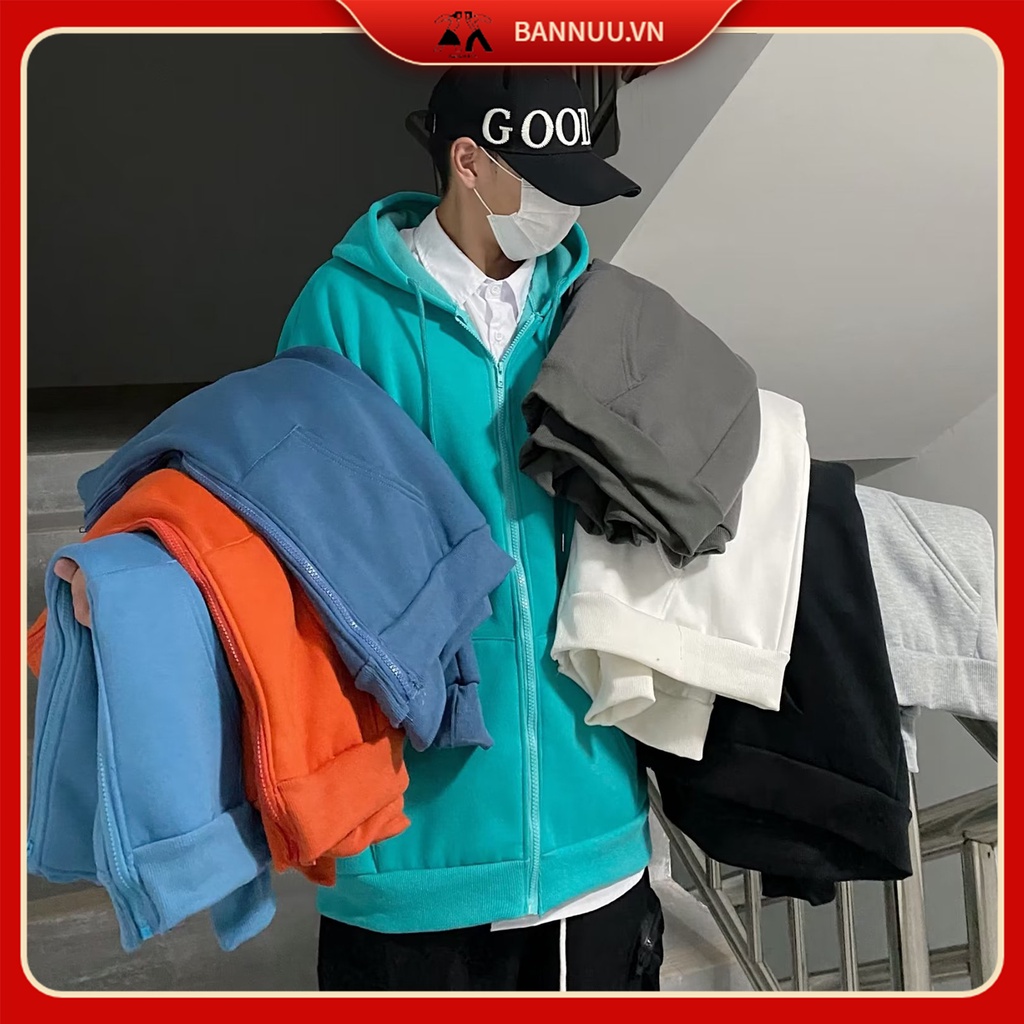 Áo Khoác Hoodie Màu Trơn áo khoác dây kéo Dáng Rộng Phong Cách Hàn Quốc áo khoác nữ Đơn Giản Thời Trang áo khoác Nam Nữ