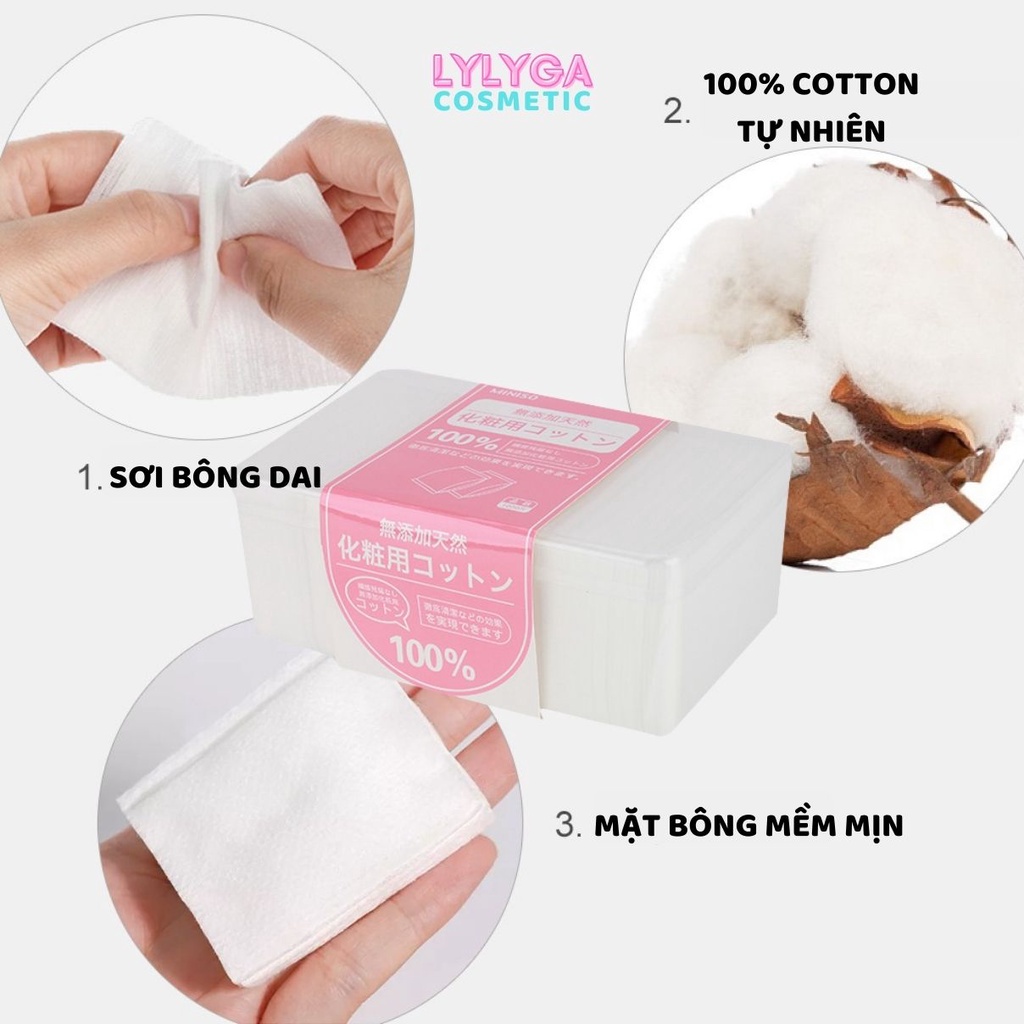 Bông tẩy trang COTTON MINISO hộp 1000 miếng từ 100% cotton Pads Làm sạch lớp trang điểm makeup toner hiệu quả DC07