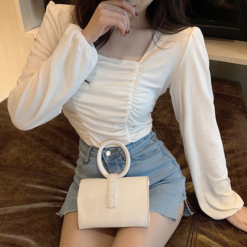 Áo Nữ Tay Dài Cổ Vuông Thời Trang Quyến Rũ