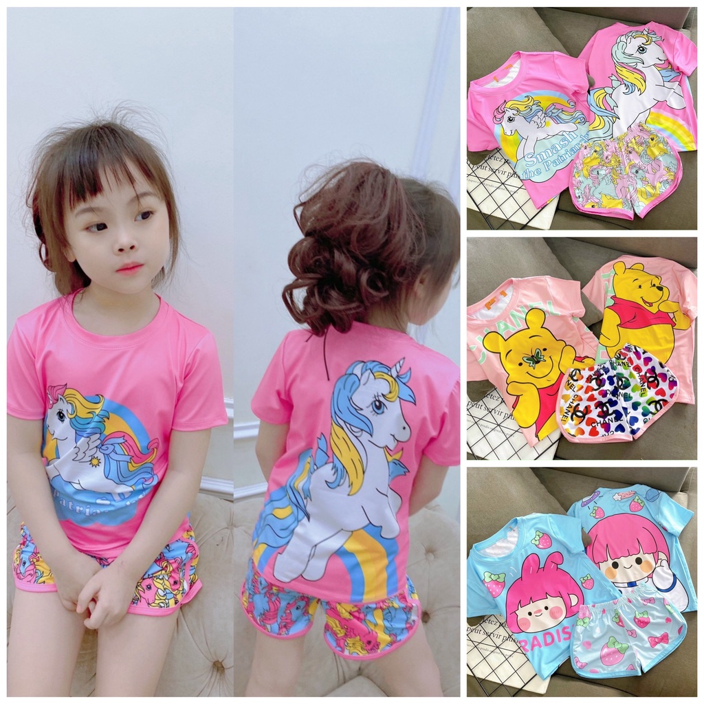 SET25 - Bộ bé gái, Bộ thun lạnh in hình cực yêu cho bé từ 8-21kg. Richkid123